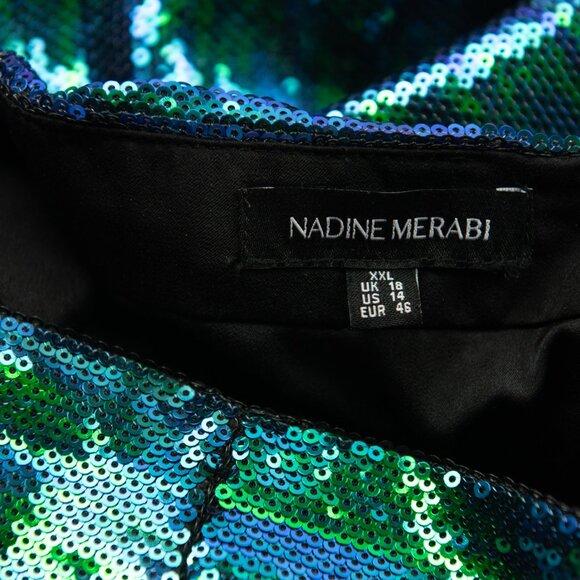 Nadine Merabi Karla Blazer + Shorts Set Sequin Iridescent Green Size XXL 14 - Picture 7 of 13